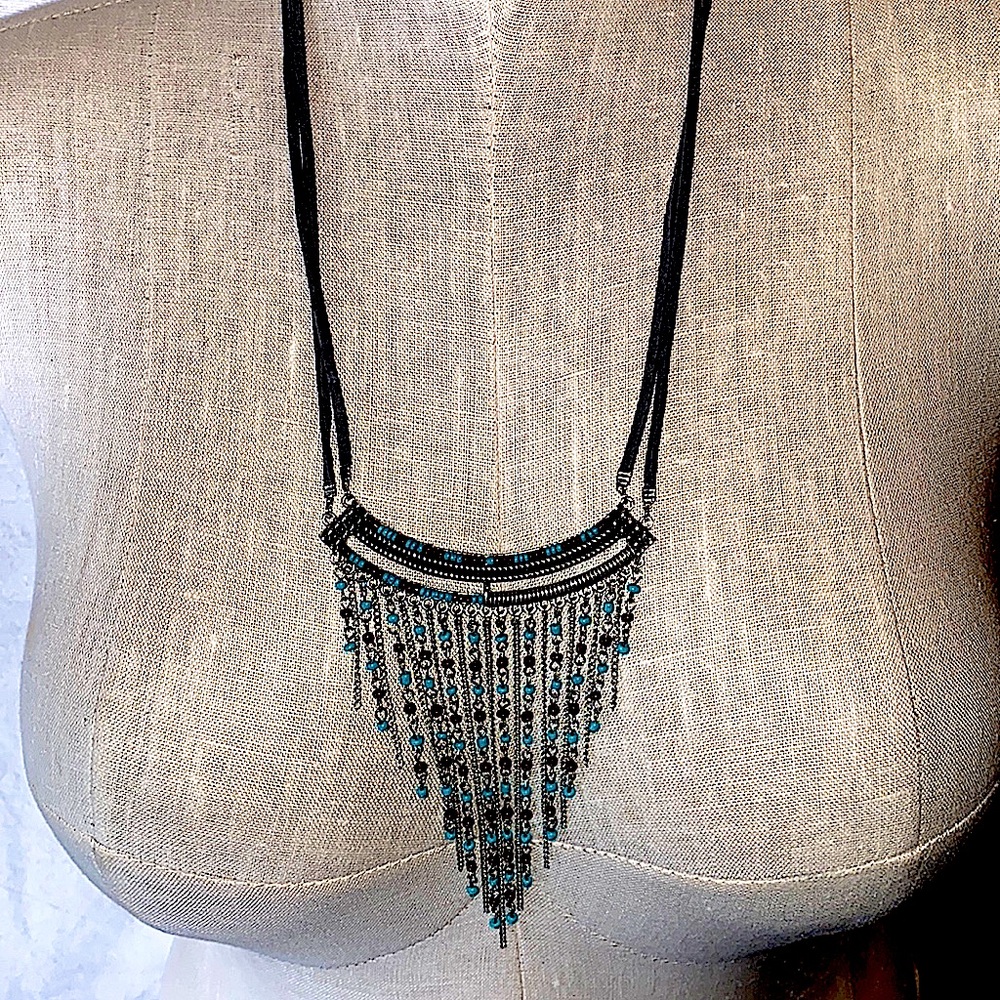 BOHO Necklace Free Spirit Turquoise Silver Brown & Gray Colors Hand Made  - NWT
